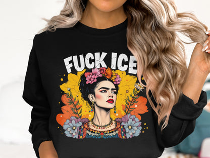 Bold Frida Kahlo Flower Crown Art Sweatshirt