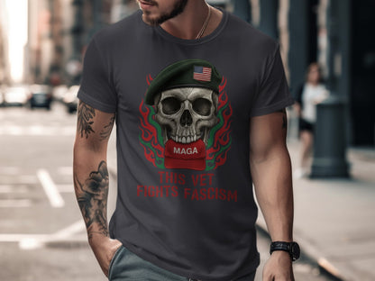 This Vet Fights Fascism Skull Graphic Shirt