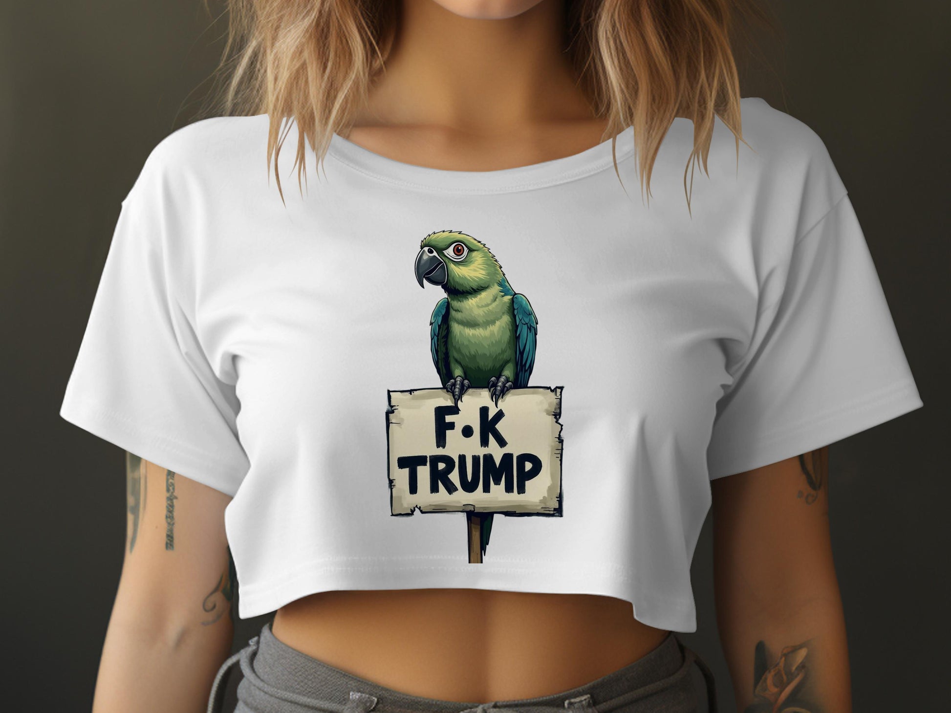 Parrot With F-K Trump Sign Graphic Crop Top product