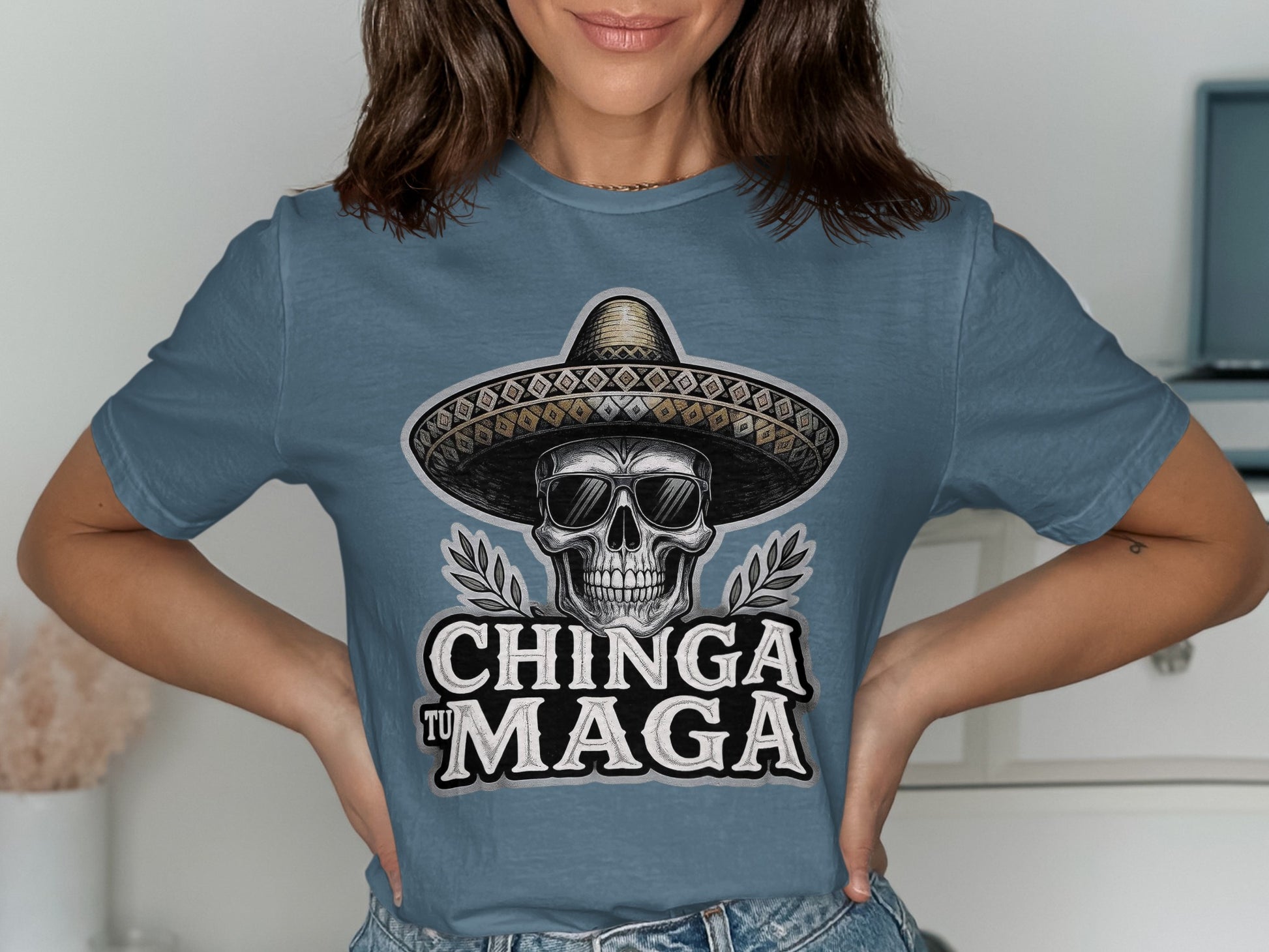 Chinga Tu Maga Skull Sombrero Graphic T-Shirt product type
