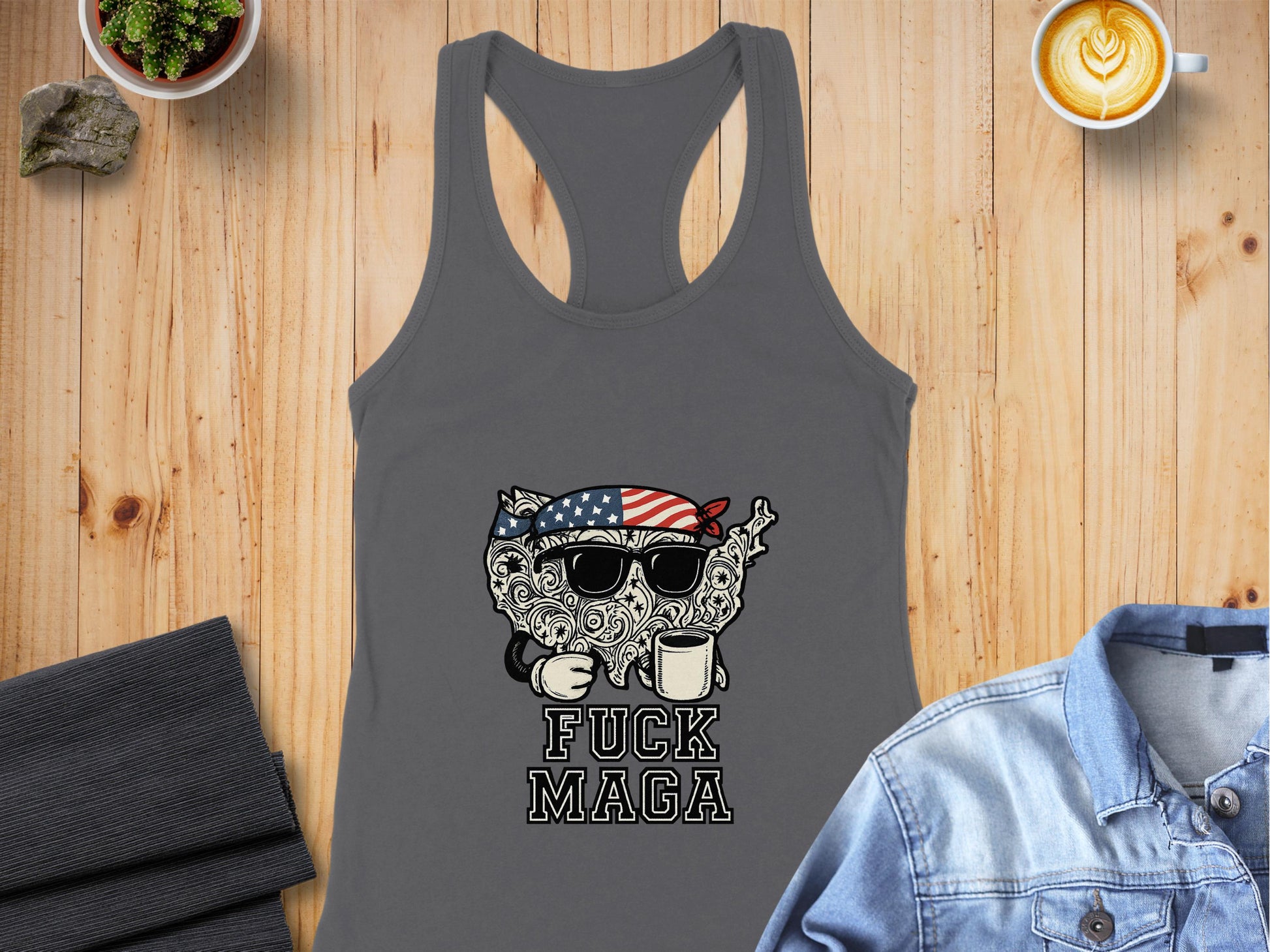 Patriotic Cat Fuck MAGA Tank Top Statement product type