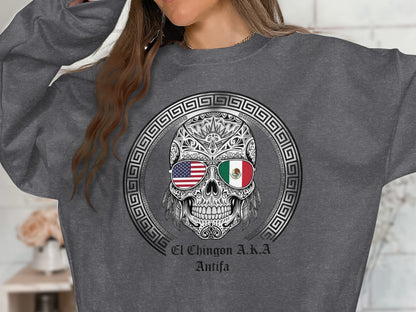 El Chingon A.K.A Antifa Skull Graphic Sweatshirt