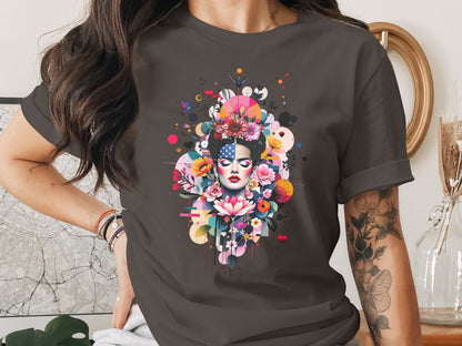 Vibrant Woman Face Floral American Flag Art product type