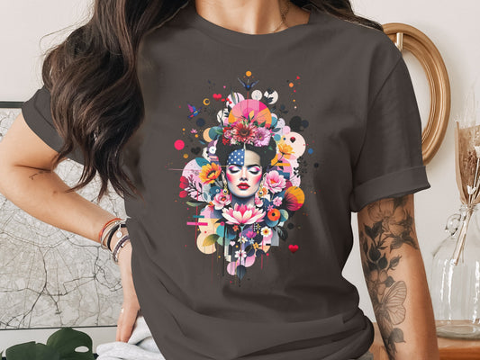 Vibrant Woman Face Floral American Flag Art product type