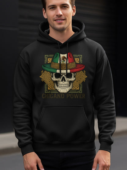 Chicano Power Skull Hat Graphic Hoodie