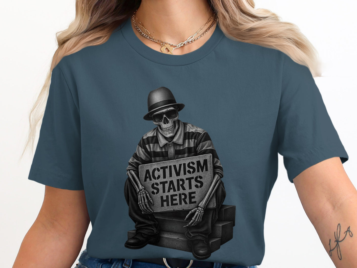 Activism Starts Here Skeleton Holding A Sign product