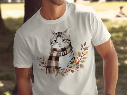 Cute Cat with FDT Scarf Floral Design Shirt