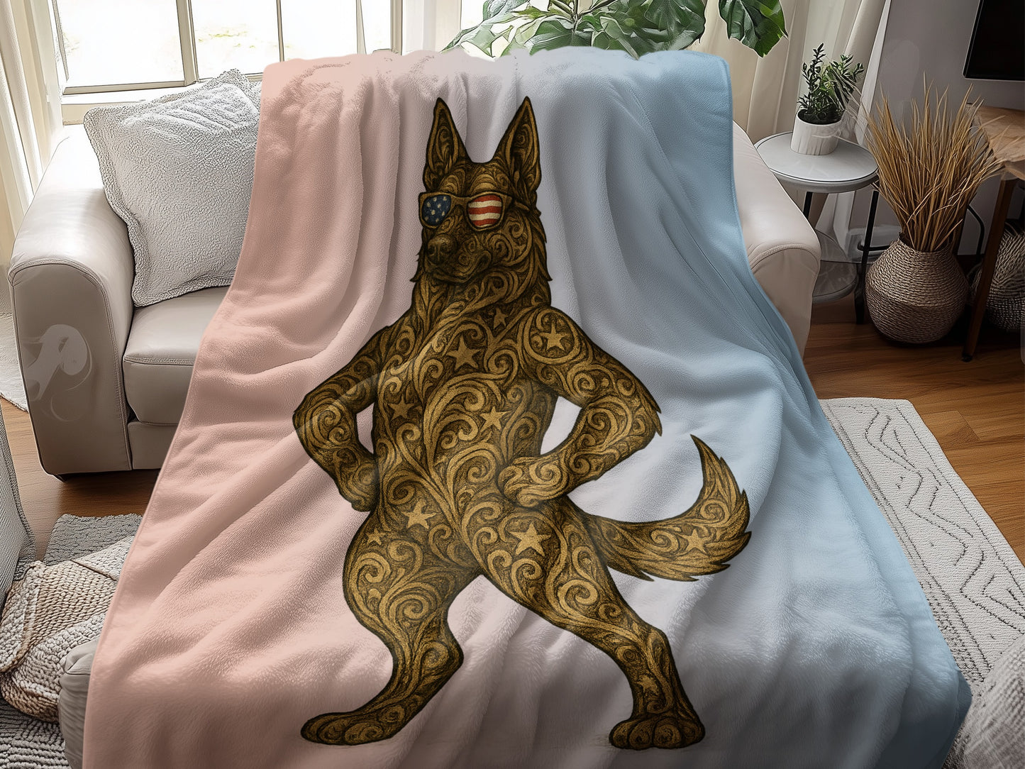 American Patriotic Dog Print Blanket product type