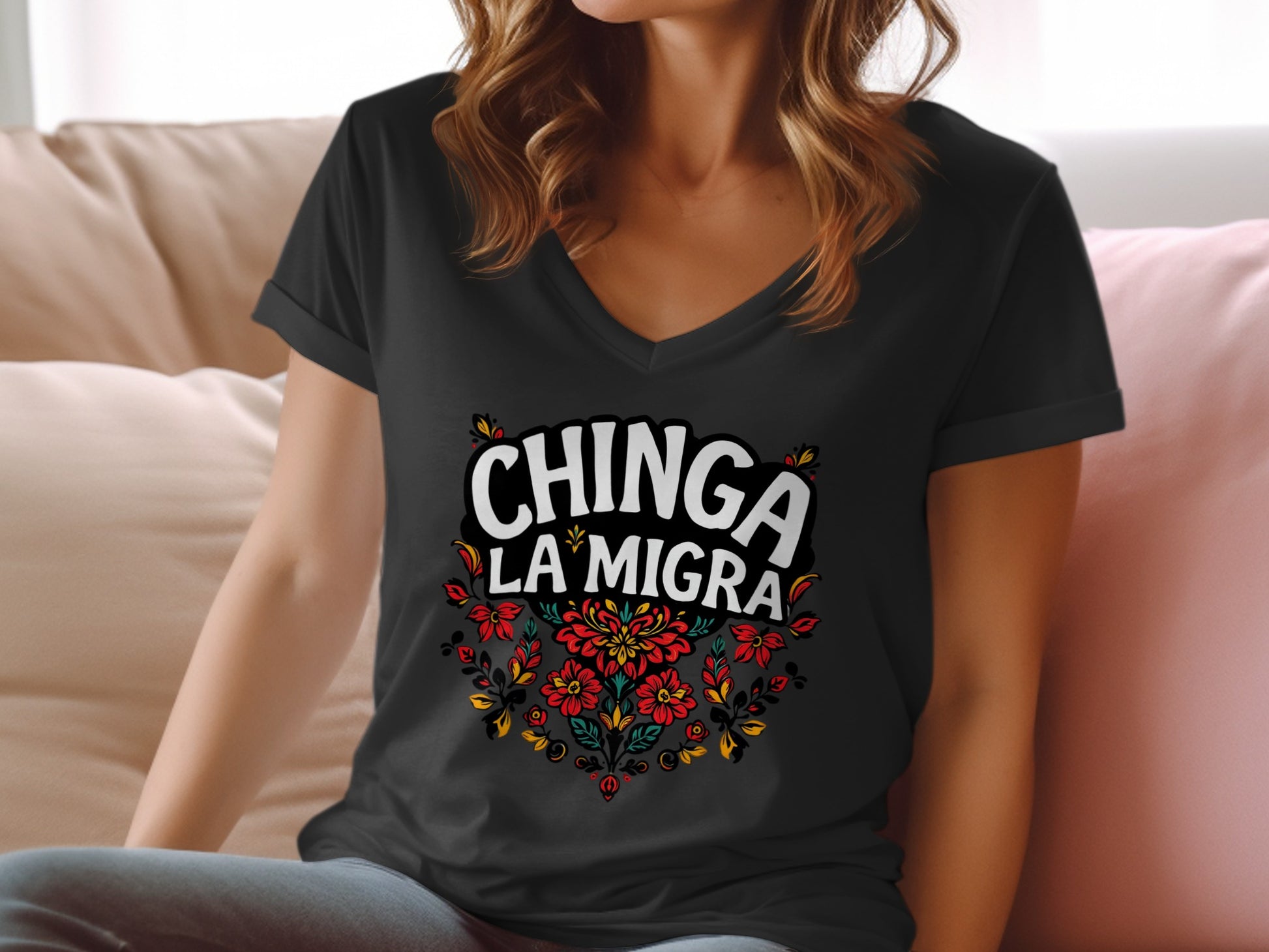 Chinga La Migra Floral Graphic Women's T-Shirt product