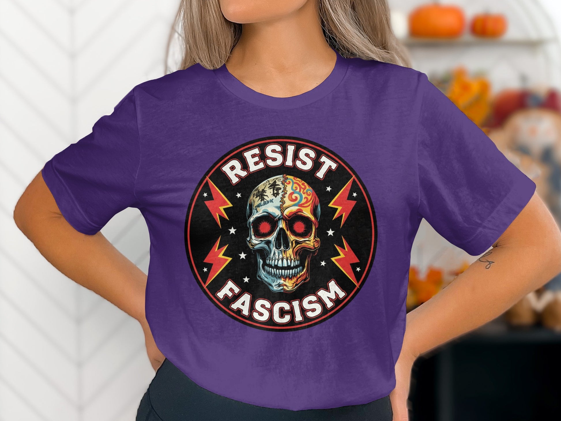 Resist Fascism Skull Design Purple T-shirt product