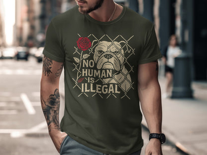 No Human Is Illegal Bulldog Design T-Shirt