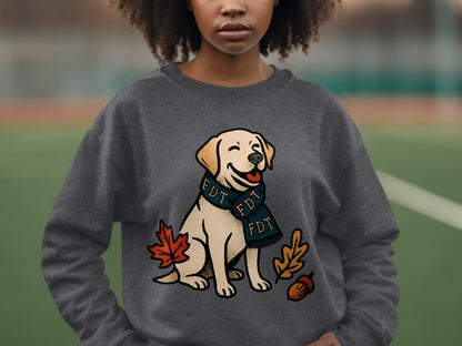 Happy Puppy with Leaves and Scarf Sweatshirt