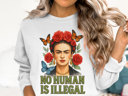 Frida Kahlo Butterflies No Human is Illegal Sweatshirt