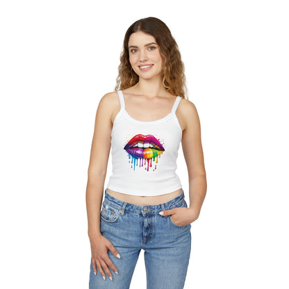 Pride tank top Rainbow Drip Lips Women's Spaghetti Strap Tank Top - Colorful Graphic Summer Sleeveless Top