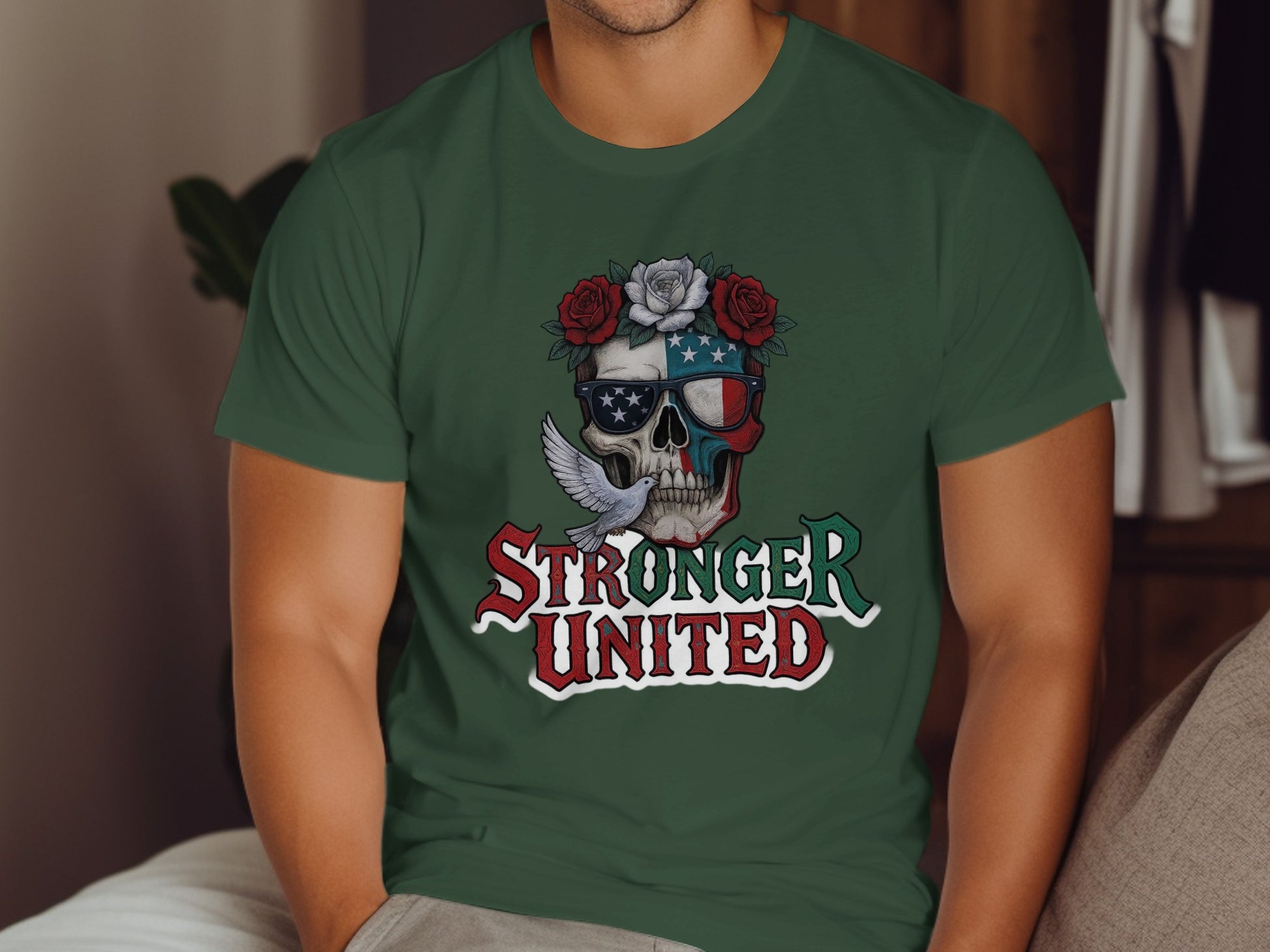 Stronger United Skull and Roses Graphic T-shirt product