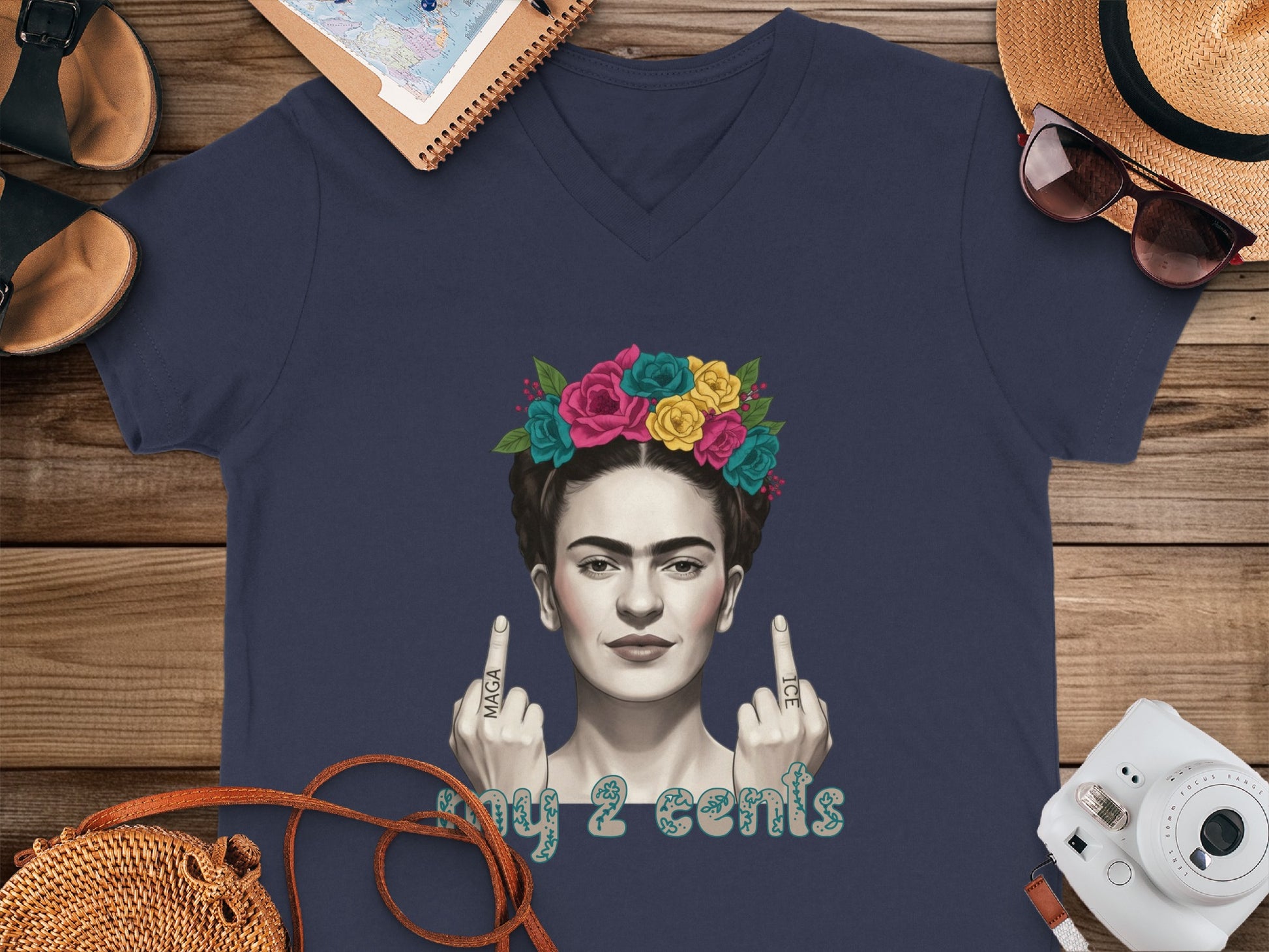 Floral Frida with My 2 Cents Print T-Shirt