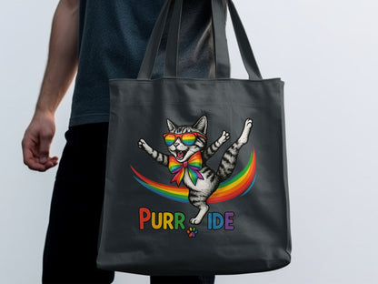 Purride Cat with Rainbow and Glasses Tote Bag Product