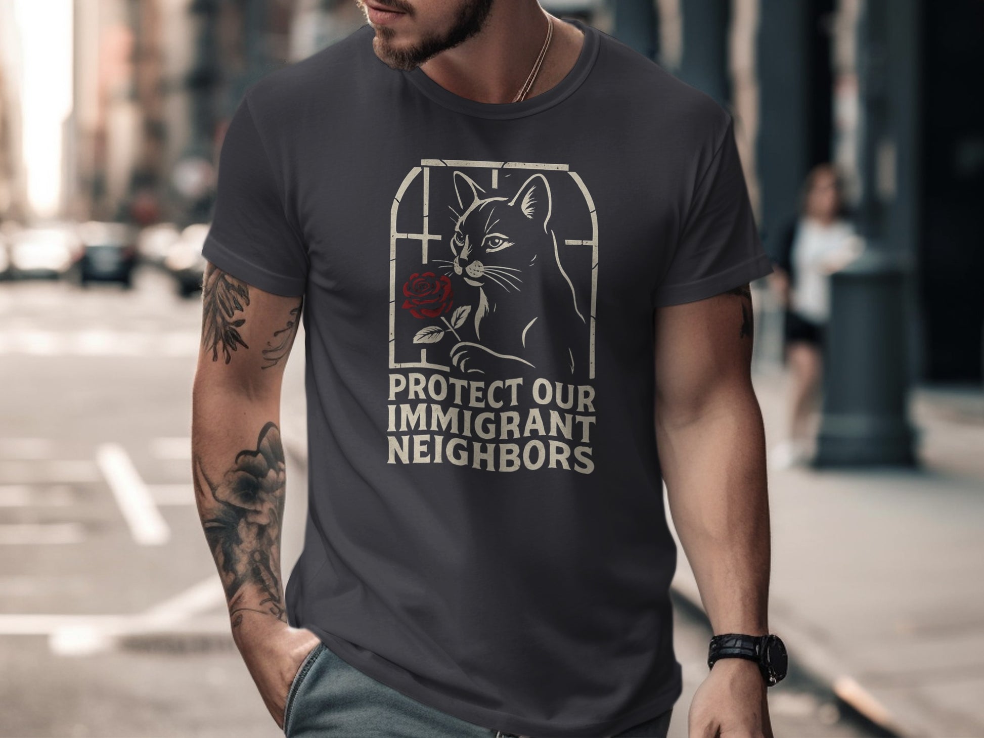 Protect Our Immigrant Neighbors Cat T-shirt