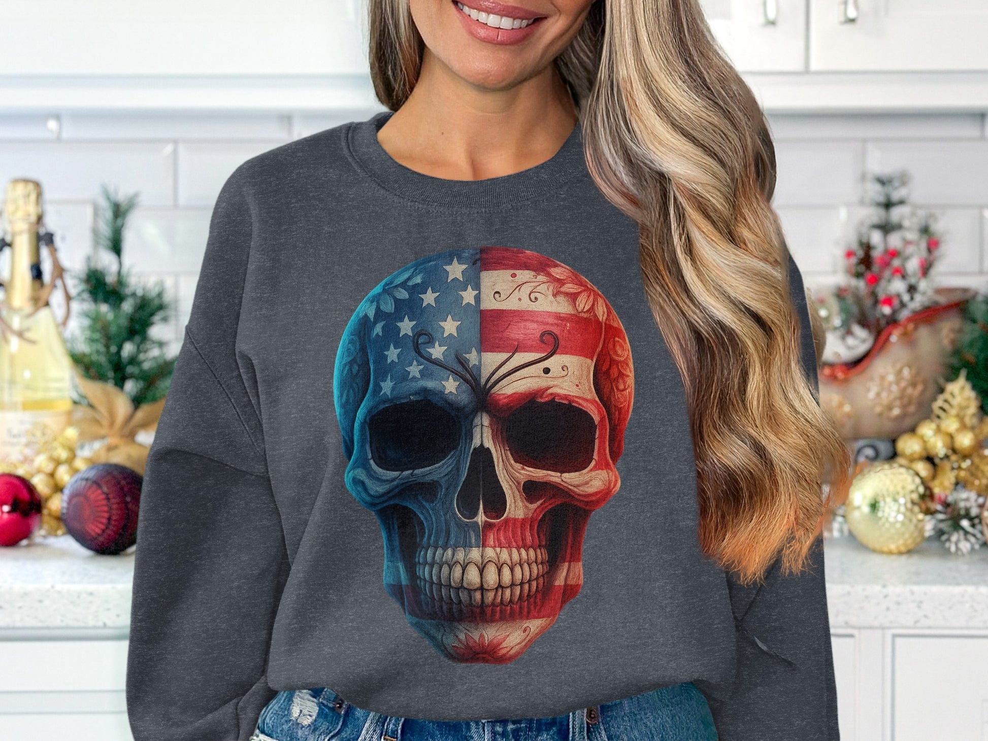American Flag Skull Print Women's Sweatshirt product