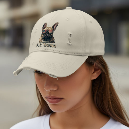 Trendy Distressed Dog Design F*k Trump Hat product
