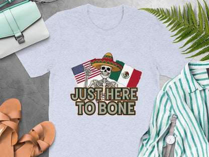 Funny Skeleton Just Here To Bone Shirt Product Type