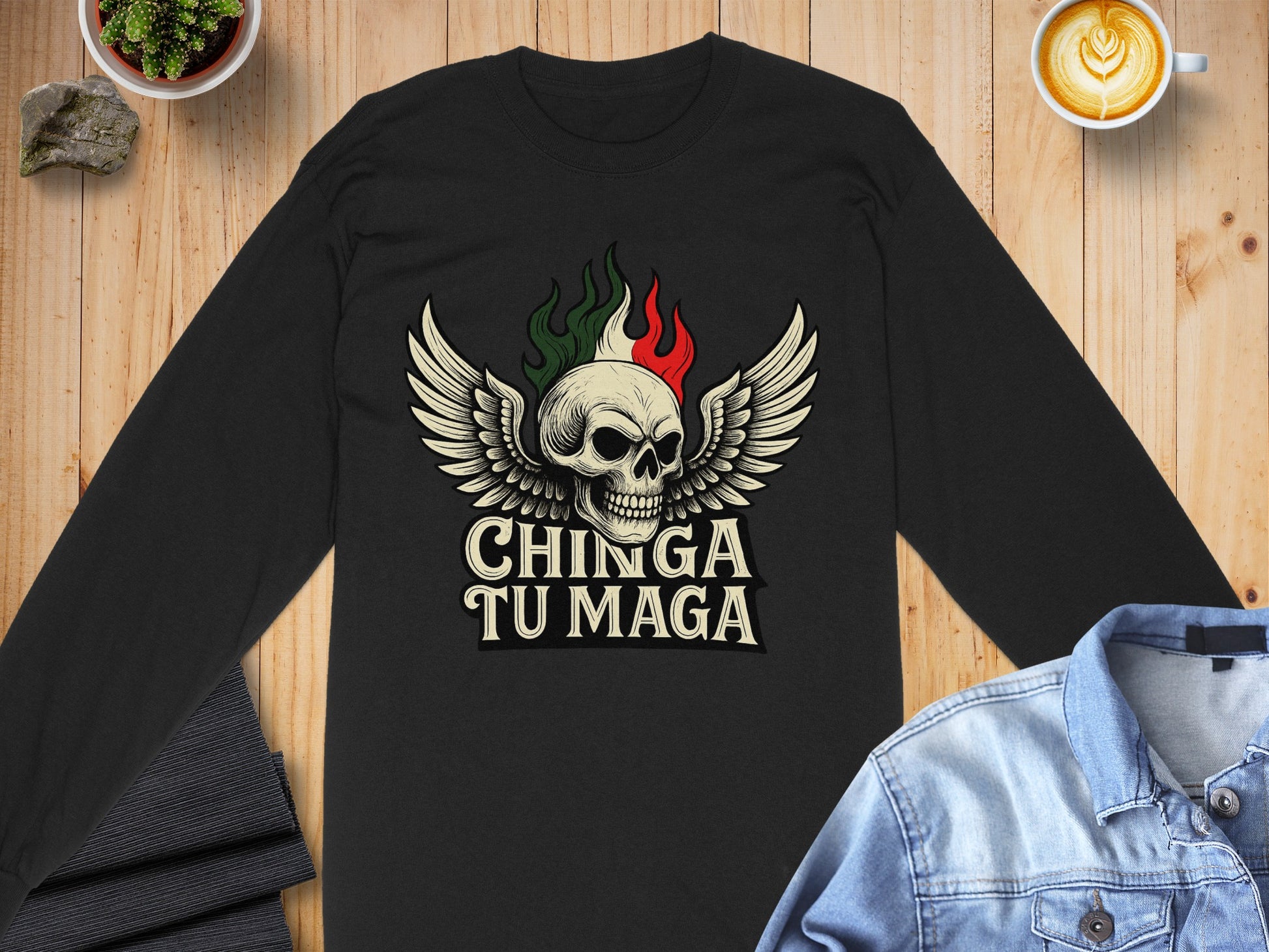 Chinga Tu Maga Skull with Wings Graphic Top