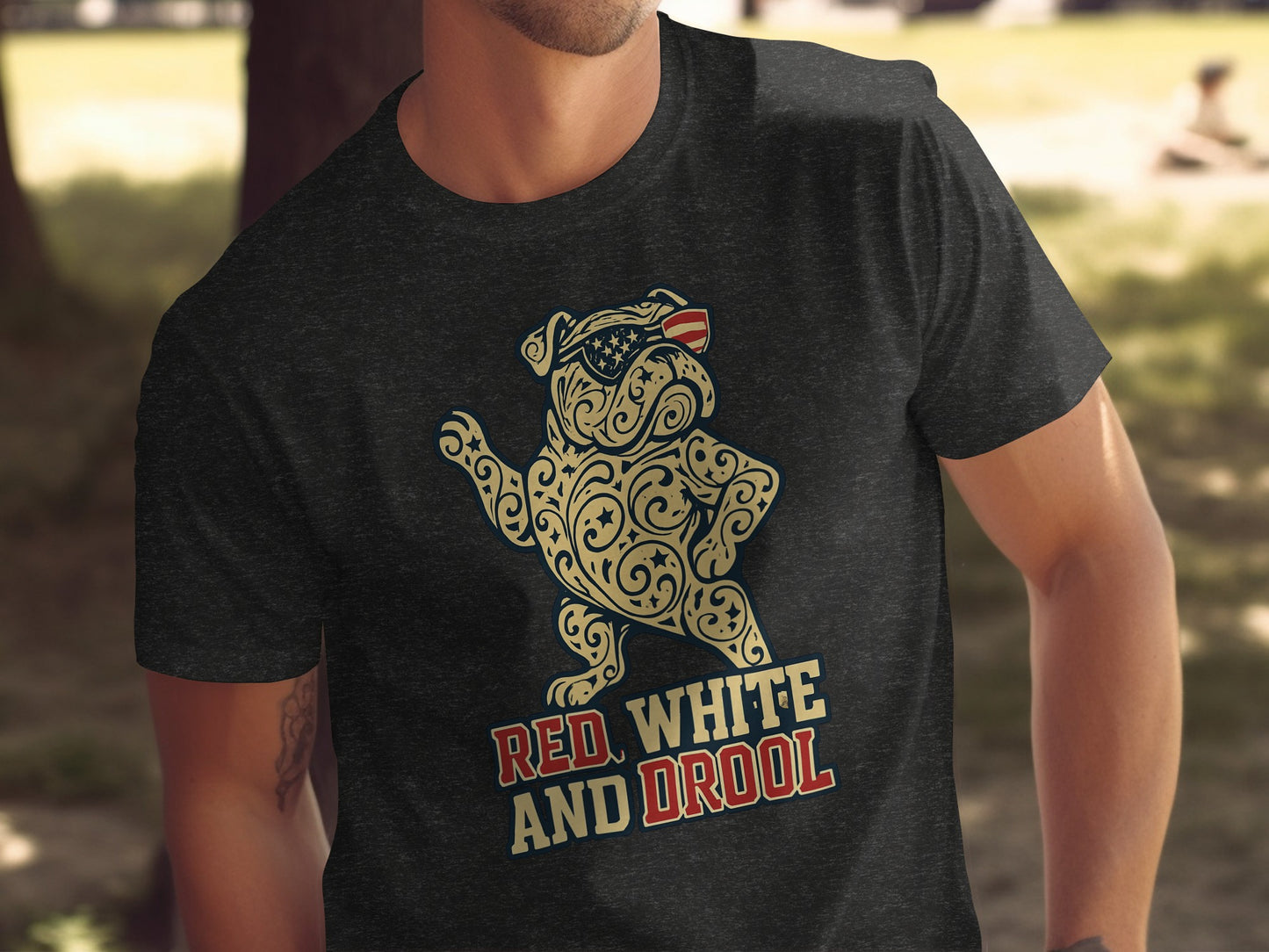 Red White and Drool Graphic Bulldog T-shirt product type