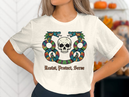 Resist Protect Serve Skull with Snake Graphic Shirt