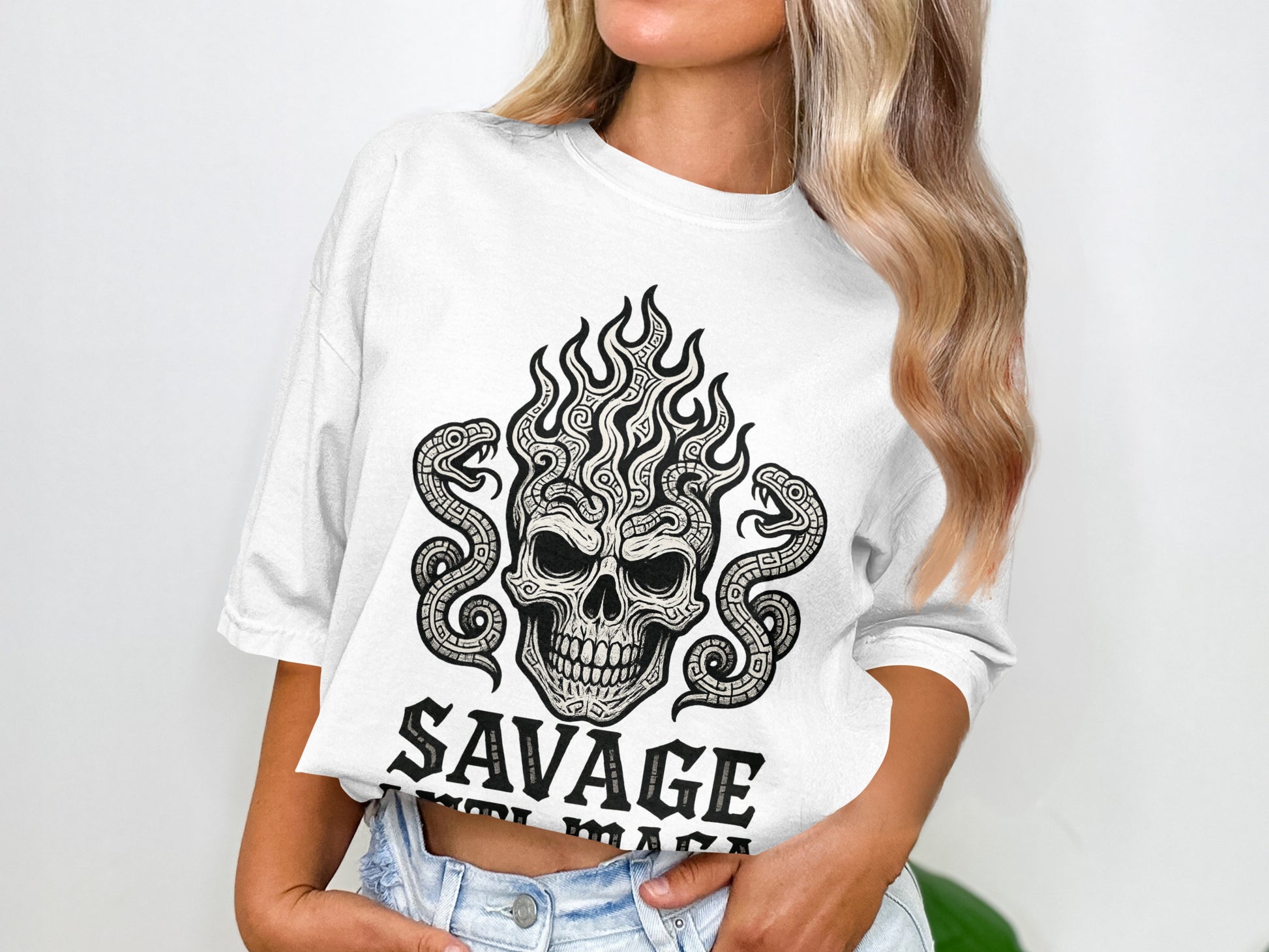 Savage Skull Mafia Graphic Print T-Shirt