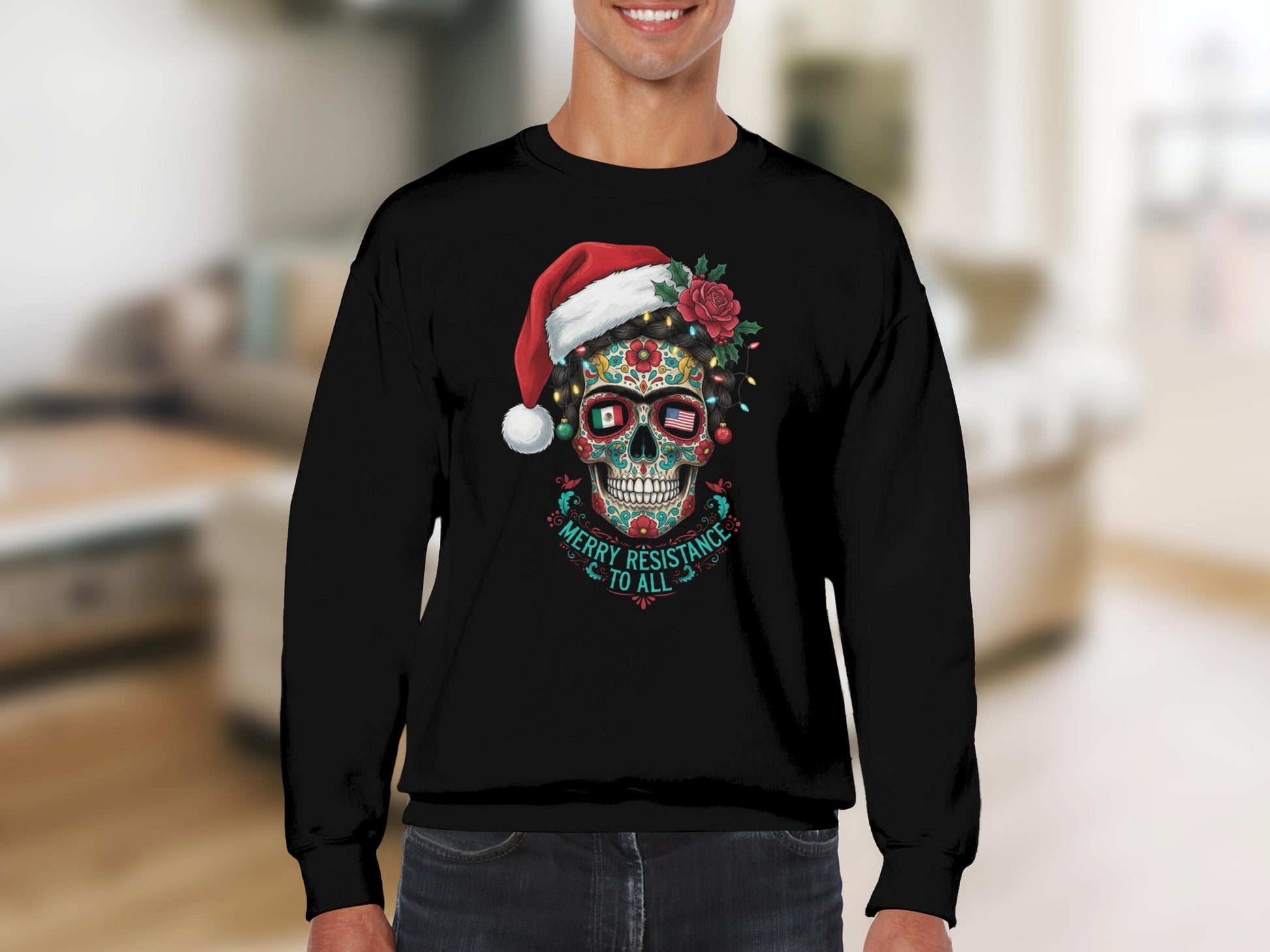 Merry Resistance Skull Santa Hat Xmas Sweatshirt product