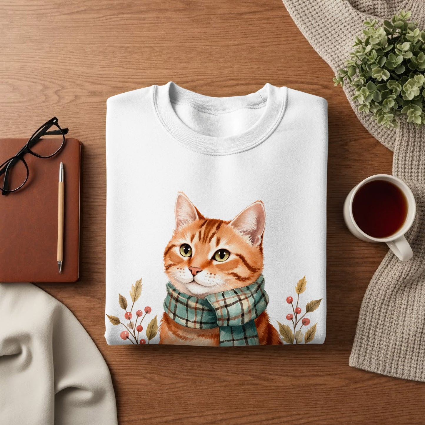 Cozy Cat with Scarf Design Winter Sweatshirt Product