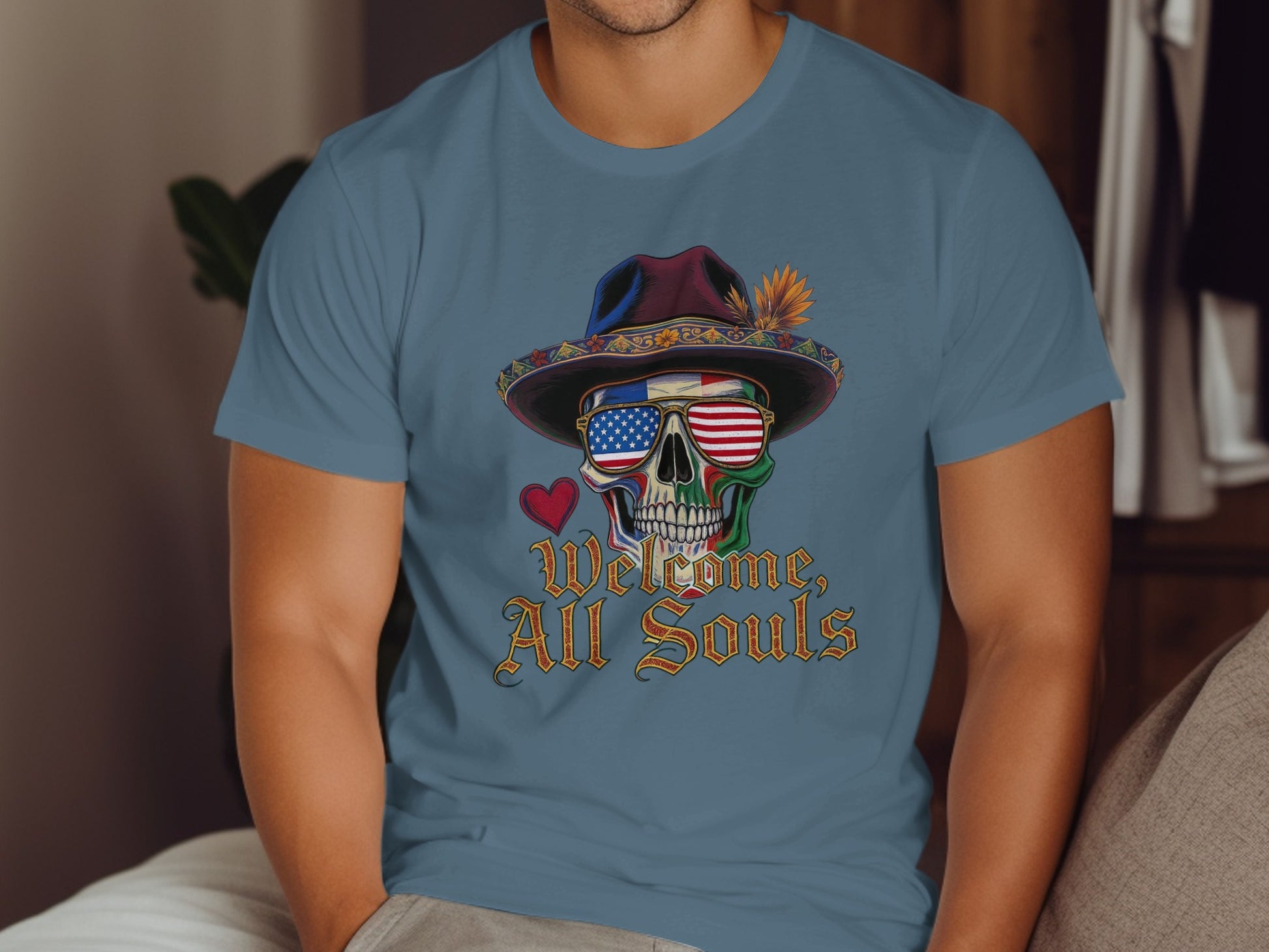 Welcome All Souls Patriotic Skull Graphic T-shirt product