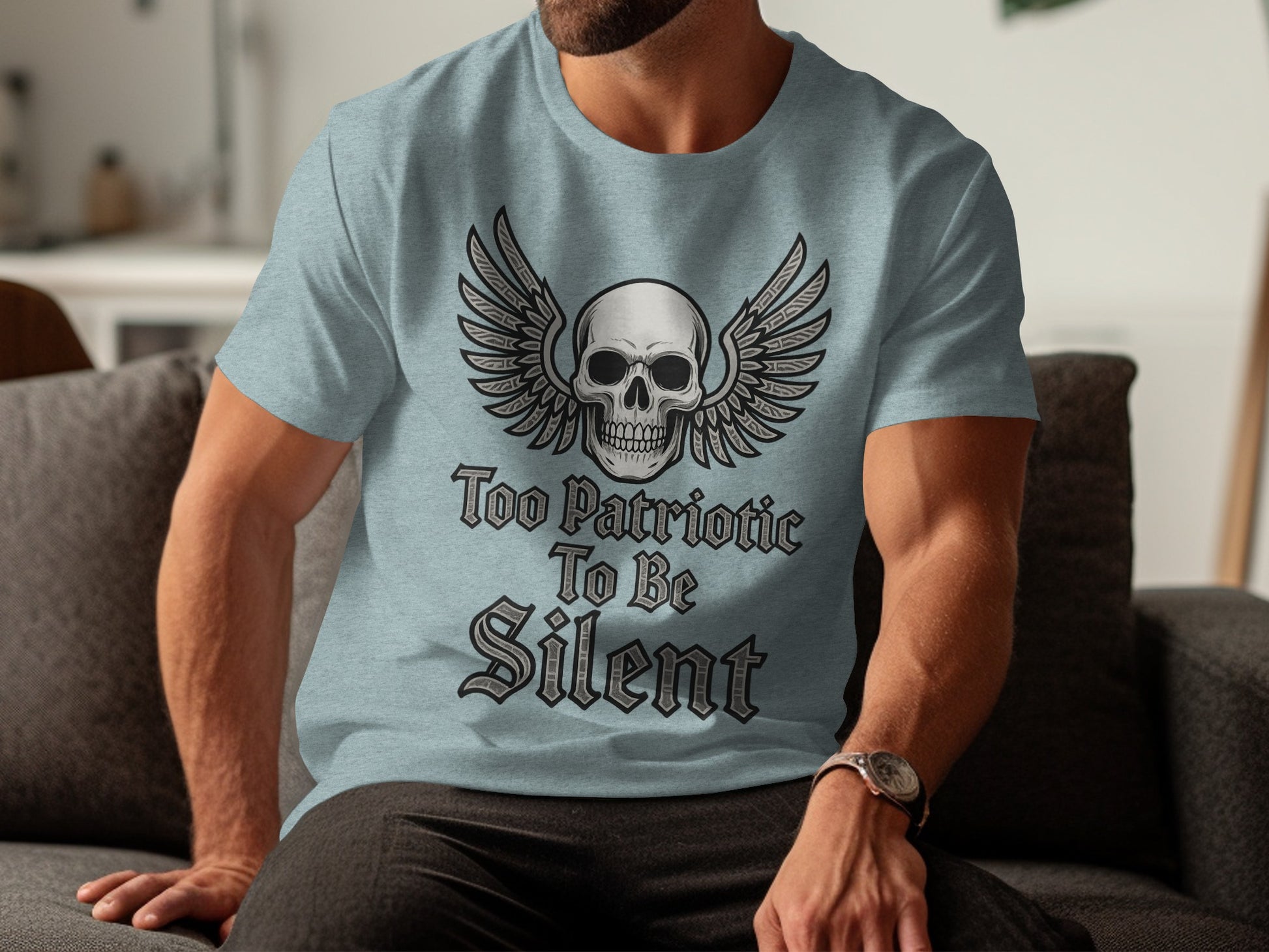 Too Patriotic To Be Silent Skull Graphic T-Shirt