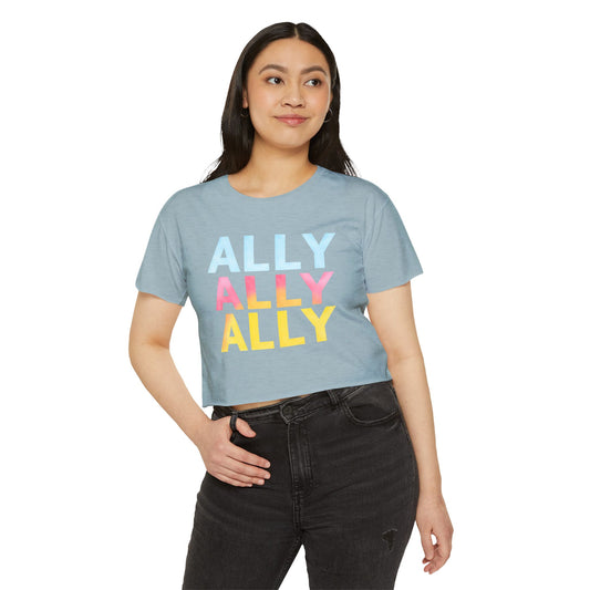 Pride corp top Women&#039;s Festival Crop Top - Colorful 'ALLY' Graphic Tee for Music Lovers