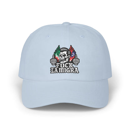 Fuck La Migra Anti Trump Embroidered Hat, FDT, Chinga Tu Maga Classic Dad Cap with Skull Design, Adjustable Hat for Casual Wear, Unique Gift for Dads, Birthday, or Holiday Use