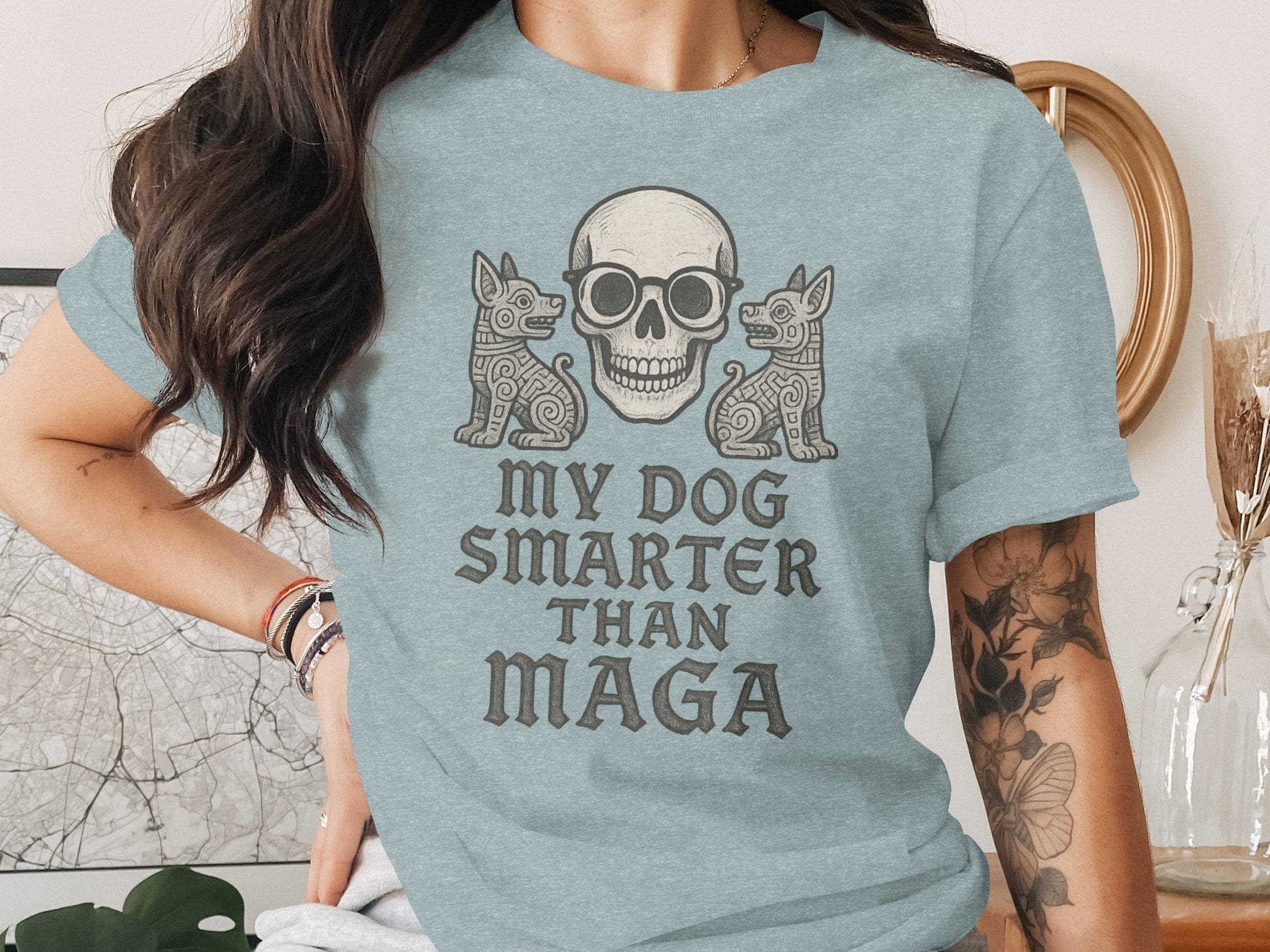 My Dog Smarter Than MAGA Skull Graphic T-Shirt