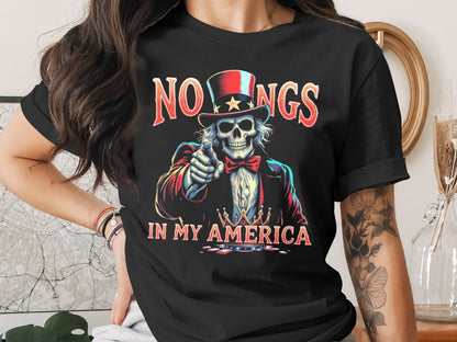 No Kings in My America Skull Graphic Shirt product