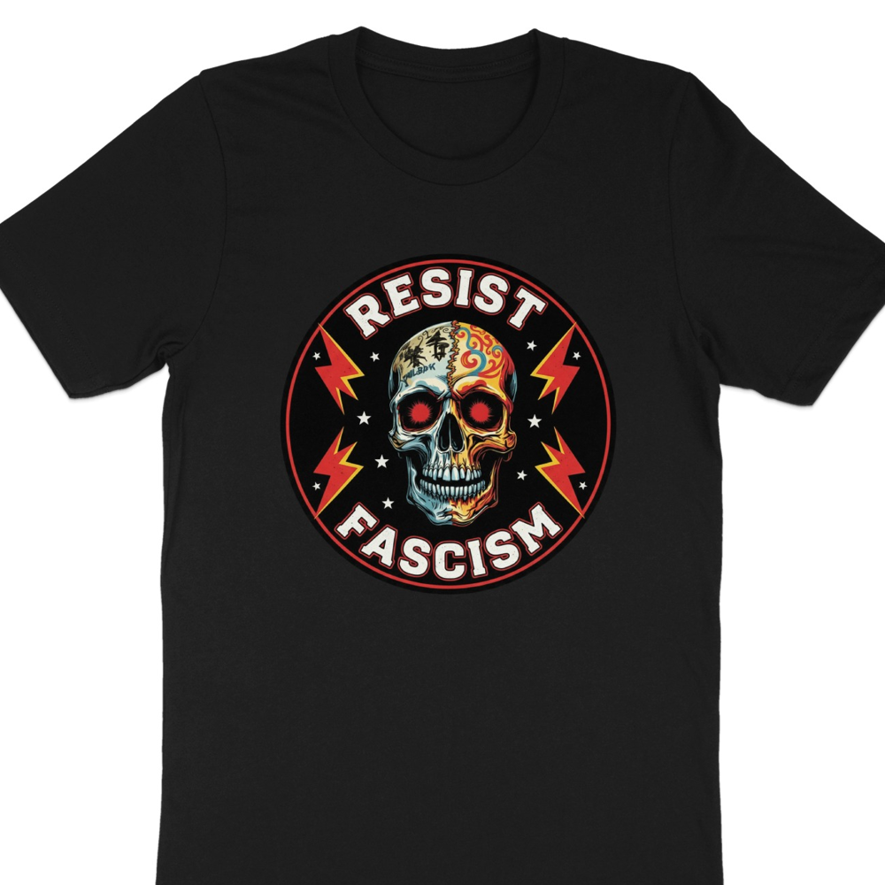 Resist Fascism Colorful Skull Black T-Shirt product type