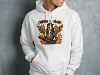 Chinga Tu Maga Hoodie with Angel Holding Bat product type