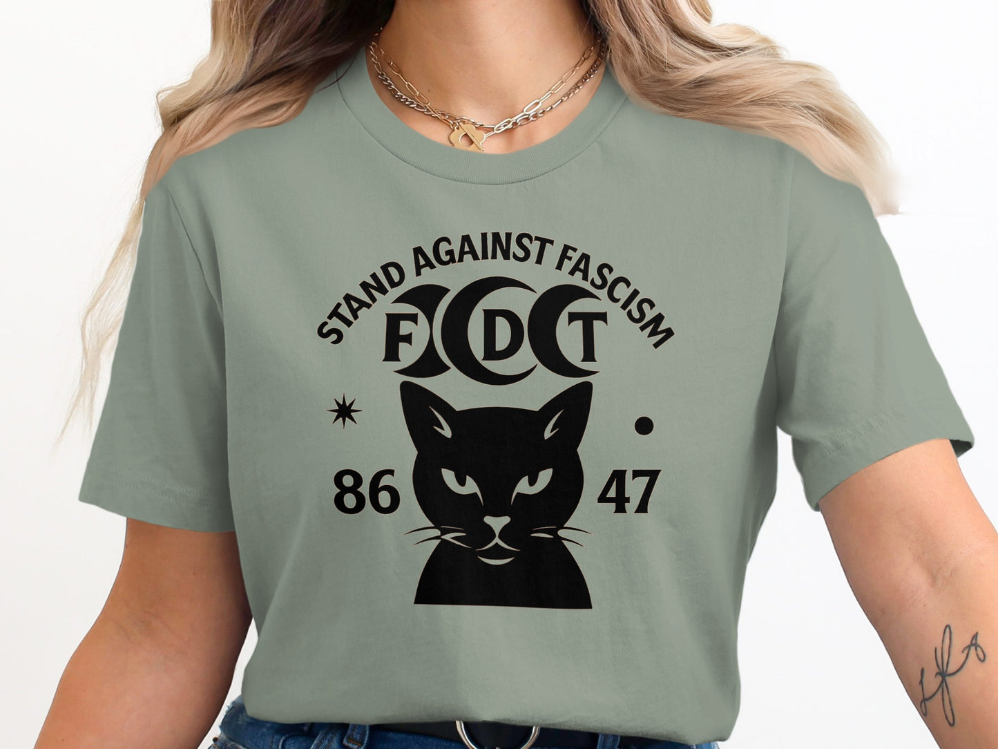 Stand Against Fascism FDCT 8647 Cat Graphic T-Shirt
