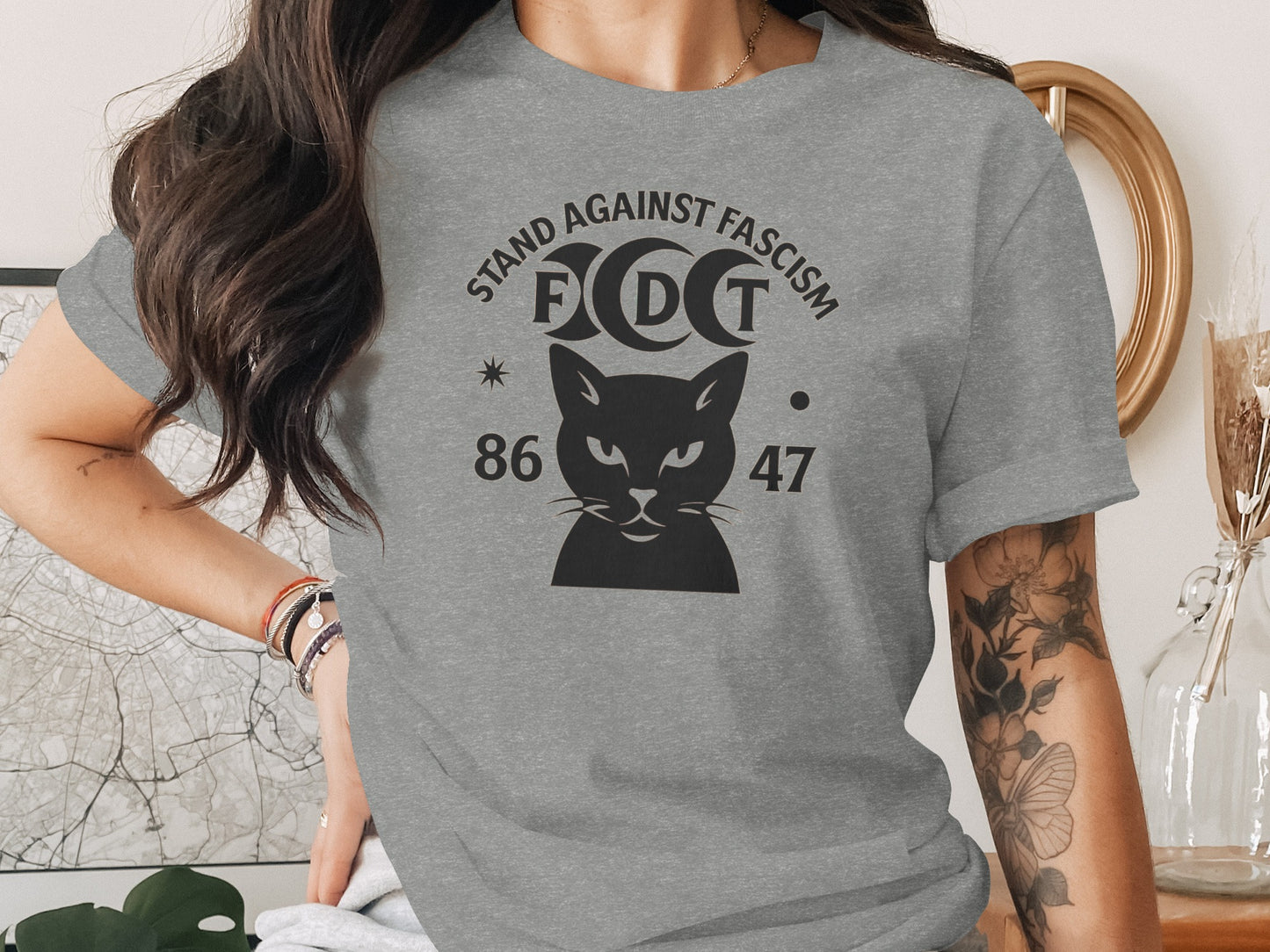 Stand Against Fascism FDCT Cat Motif T-shirt