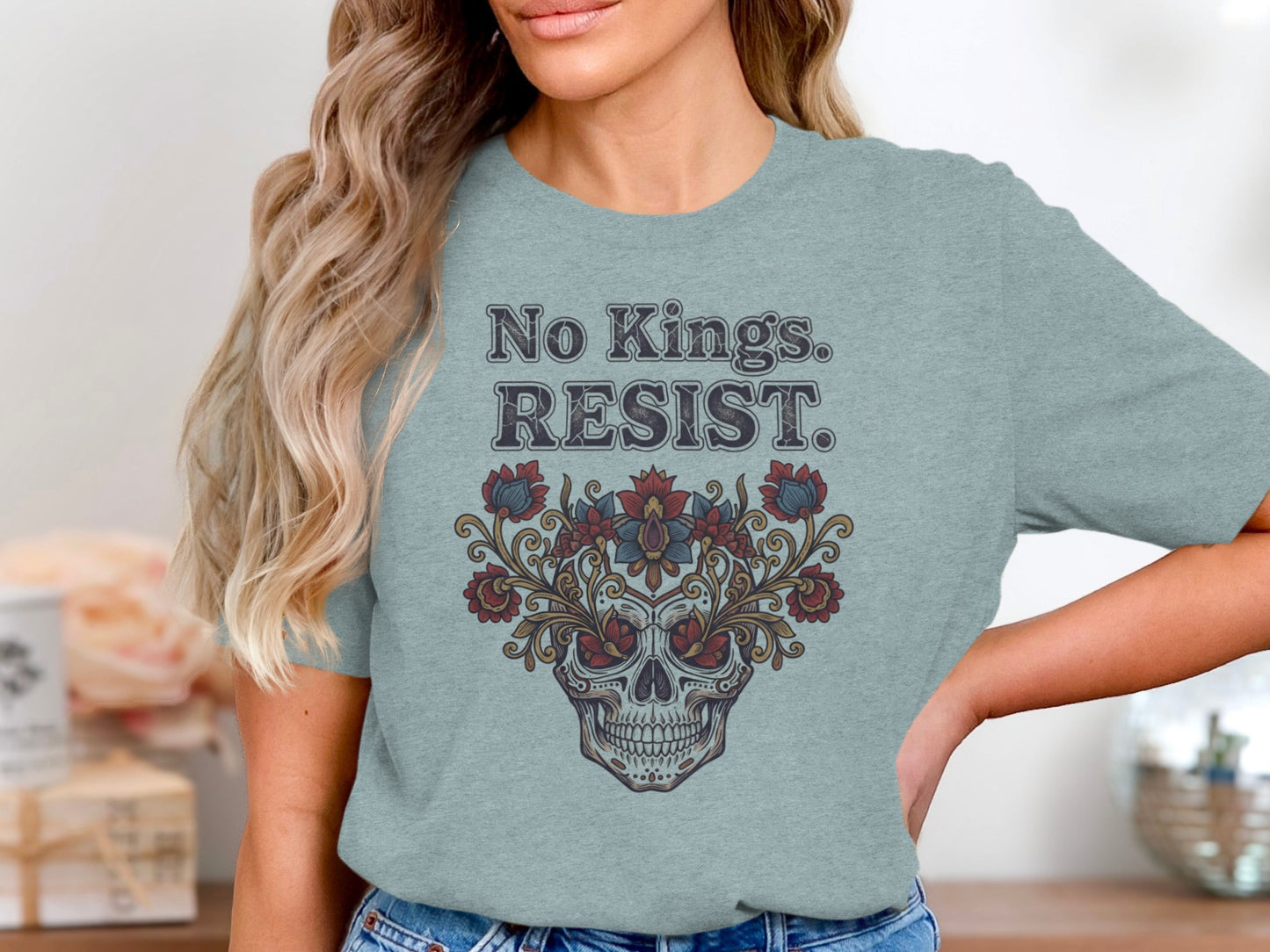 No Kings RESIST Skull Floral Graphic T-Shirt product