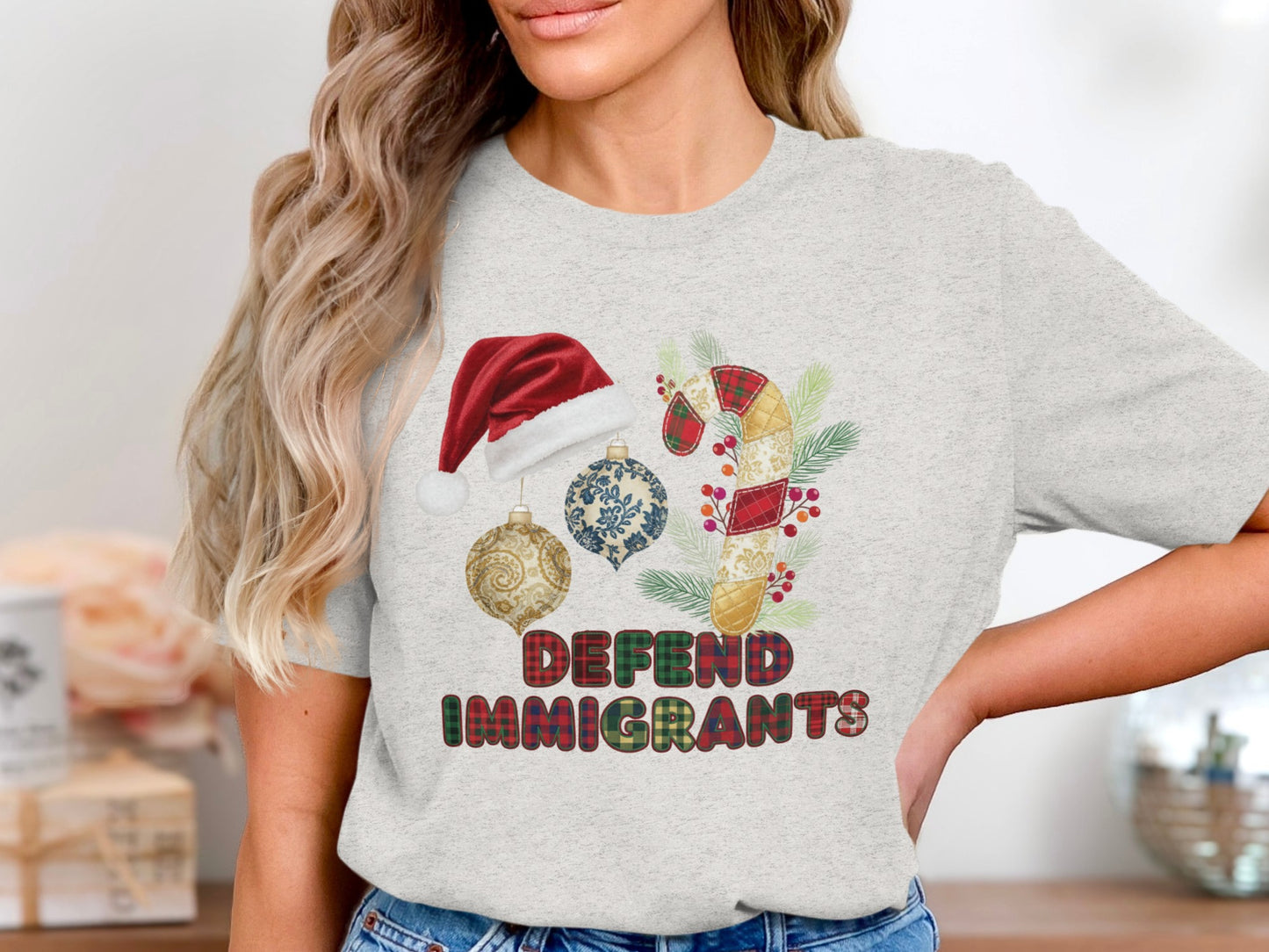 Defend Immigrants Holiday Tee with Festive Theme