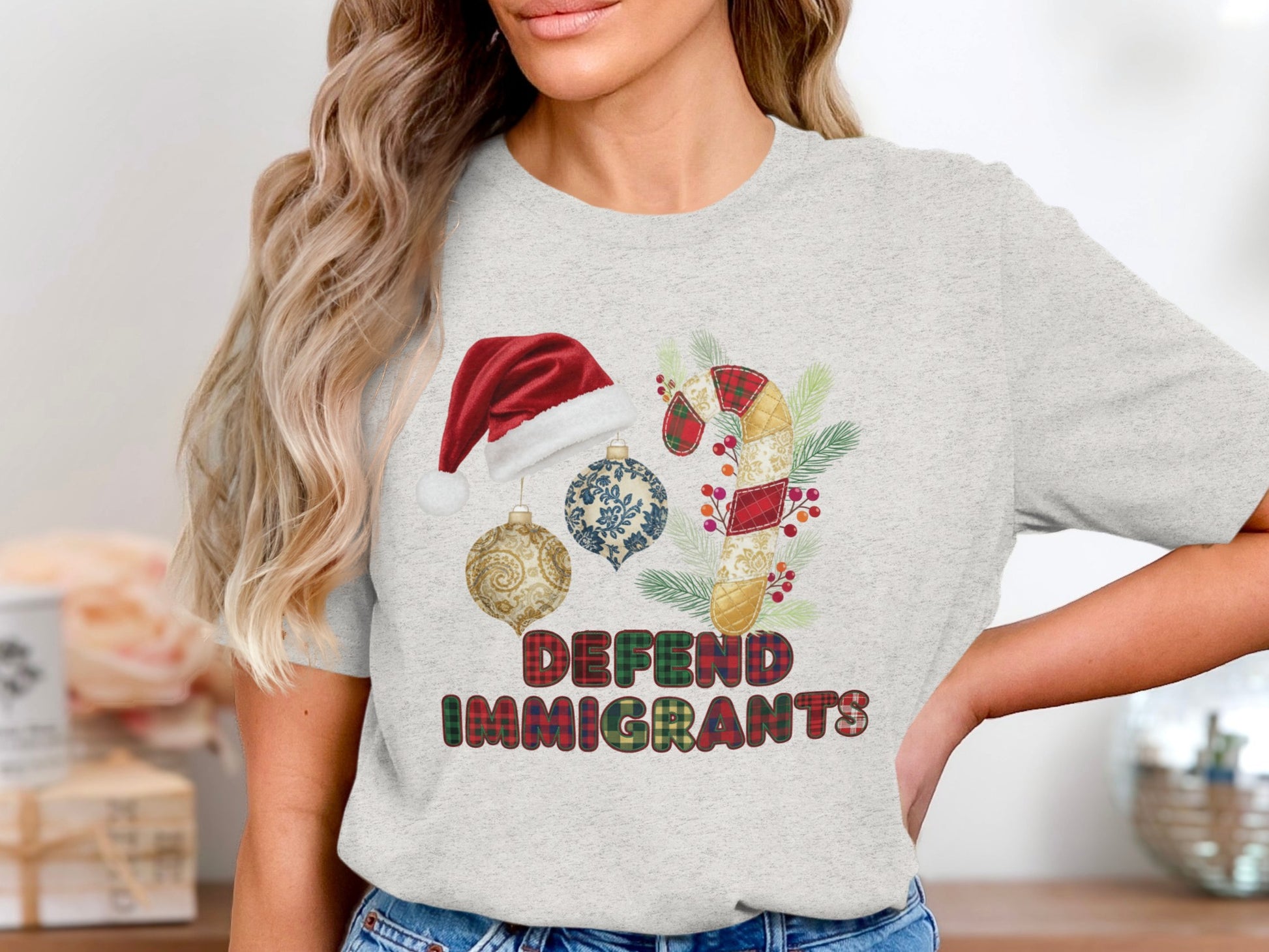 Defend Immigrants Holiday Tee with Festive Theme