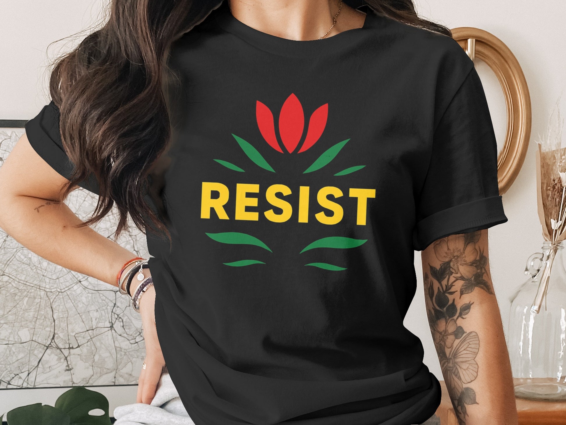 Resist Graphic Tee with Floral Design product type