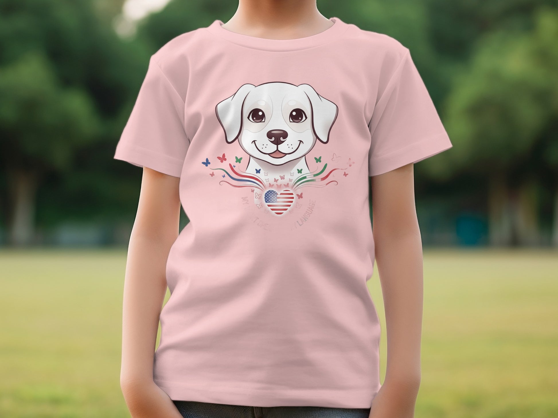 Cute Puppy Design Heart and Butterflies T-Shirt