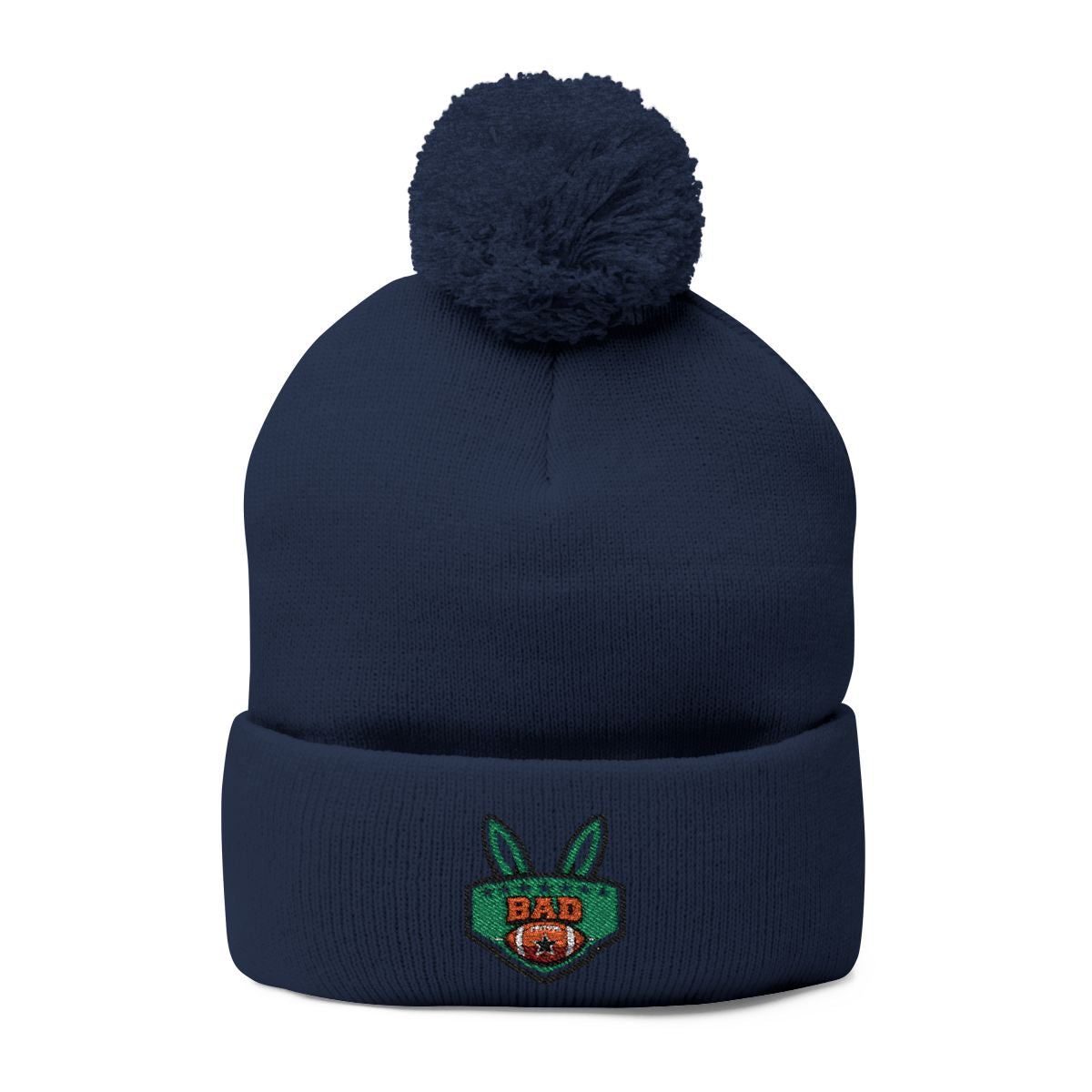 Navy Blue Bobble Hat with Green Bad Bunny Patch Hat