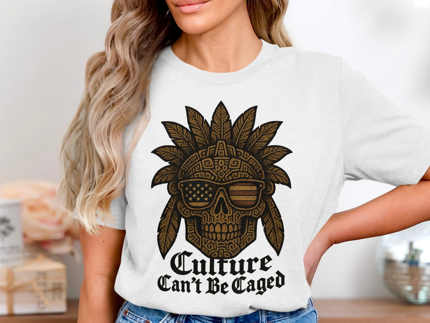Culture Can't Be Caged Skull Graphic Tee Shirt