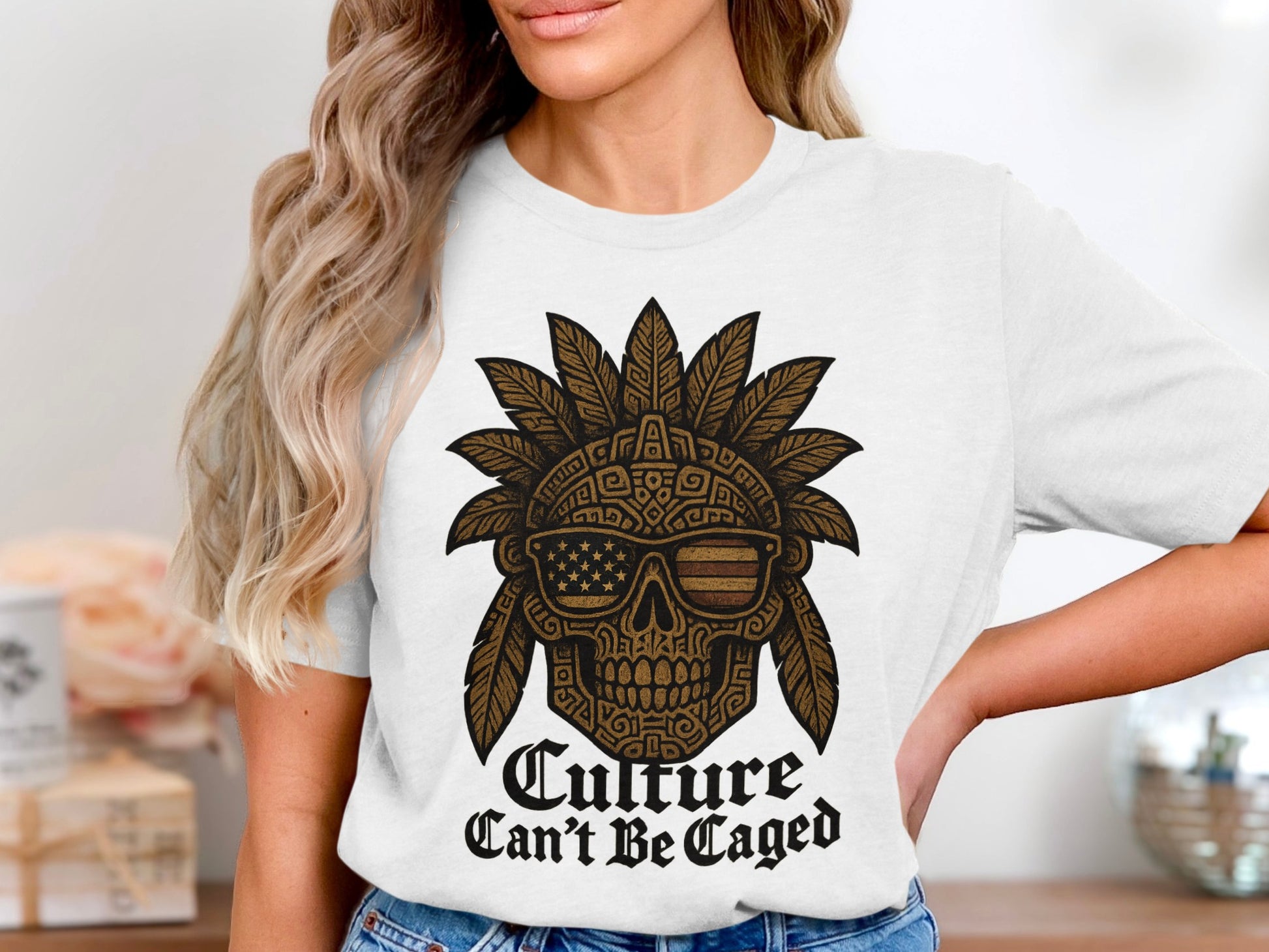 Culture Can't Be Caged Skull Graphic Tee Shirt