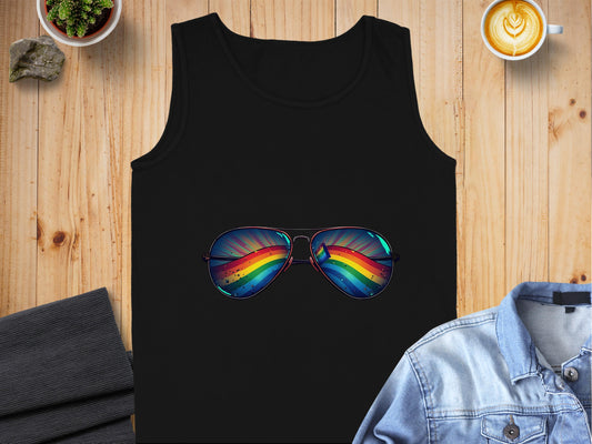 Stylish Black Tank Top with Rainbow Aviators Print product